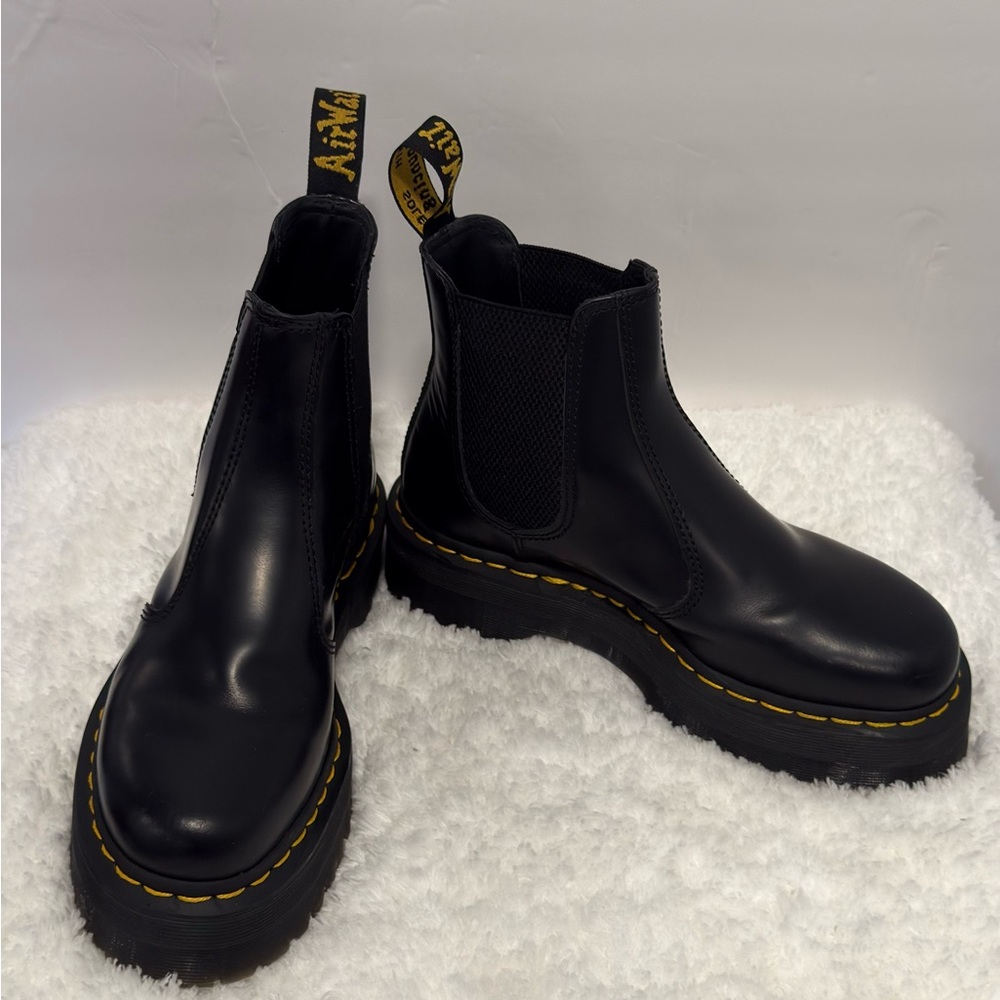 Dr. Martens Black Chelsea Platform Boots with Yellow Stitching - Picture 3 of 12